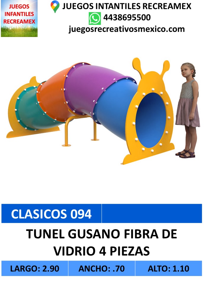 tunel de gusano echo de fibra de vidrio con 4 piezas